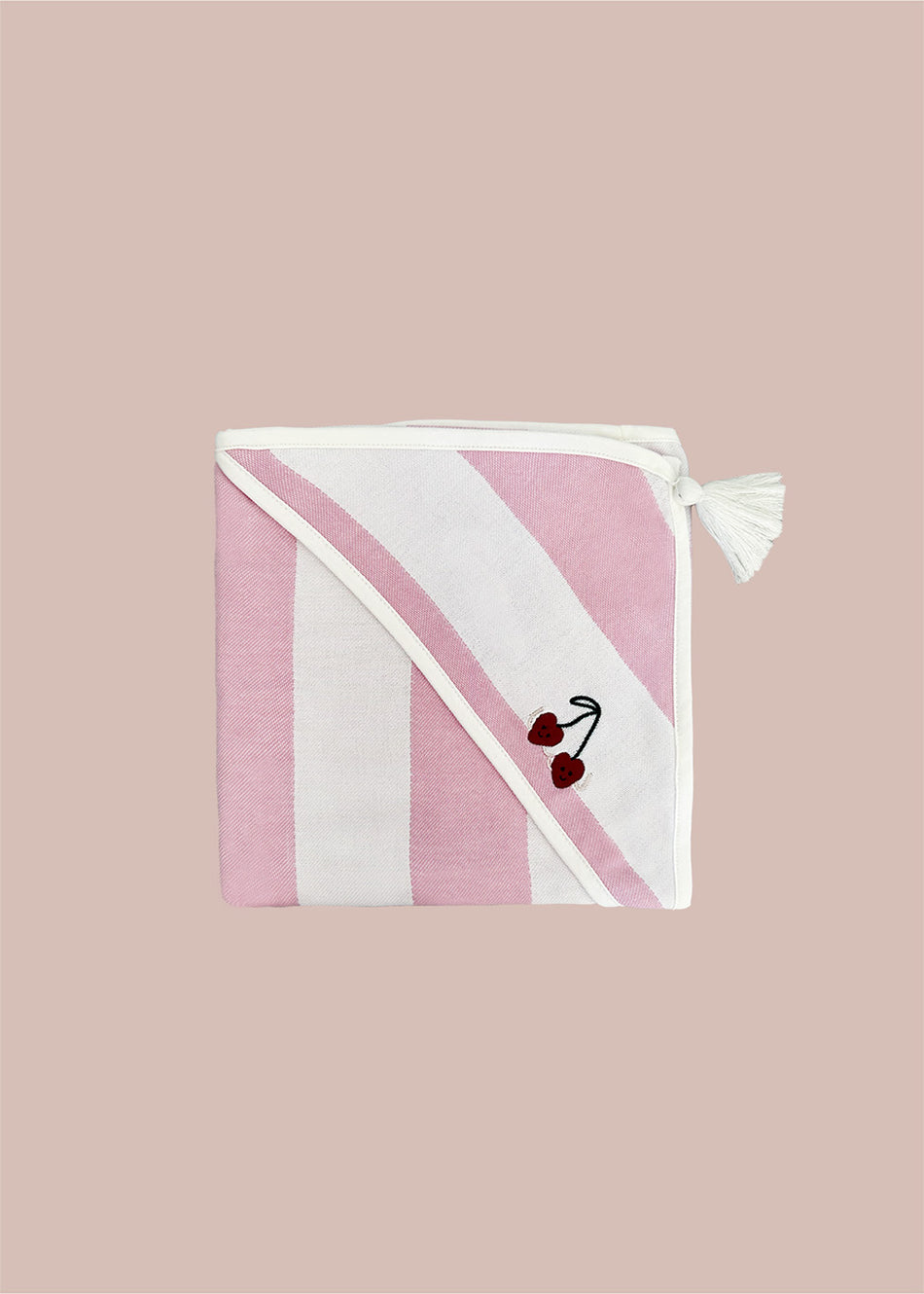 Ręcznik bambusowy z kapturkiem dla niemowlaka w różowe pasy