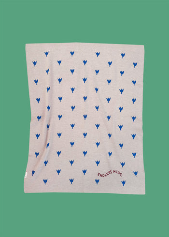 Decke 100% Merinowolle 80x100 cm - Tulpen - Blau