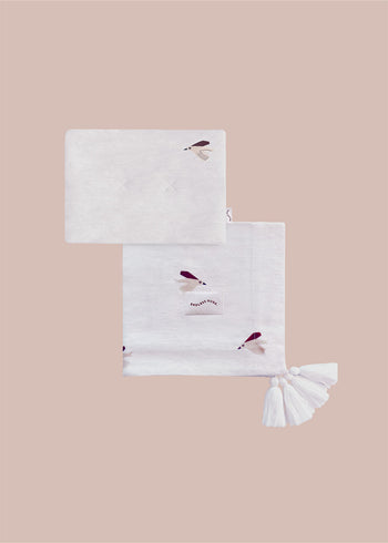 ZESTAW - Bambusowy otulacz dla noworodka z poduszką i torbą w ptaszki