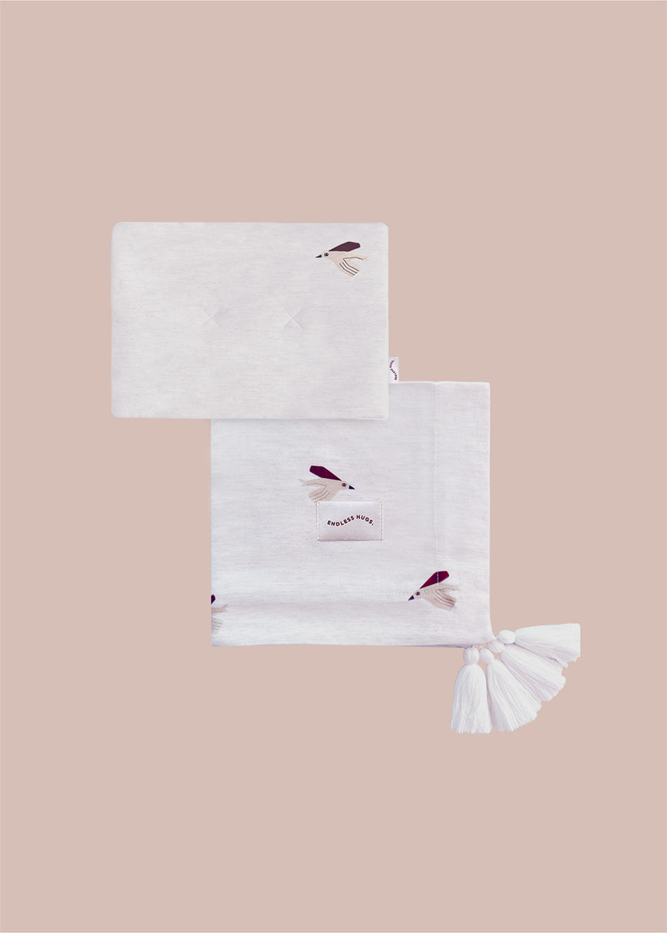 ZESTAW - Bambusowy otulacz dla noworodka z poduszką i torbą w ptaszki