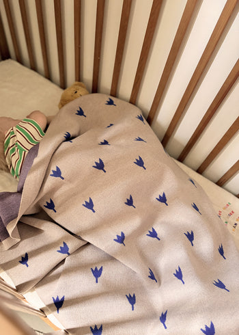 Decke 100% Merinowolle 80x100 cm - Tulpen - Blau