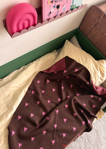 Decke 100% Merinowolle 80x100 cm - Tulpen - Rosa
