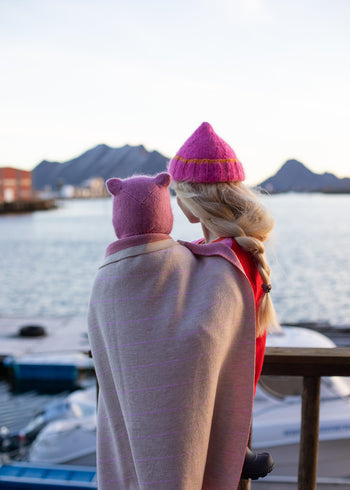 Kocyk 100% wełna merino 80x100 cm - Różowe paski