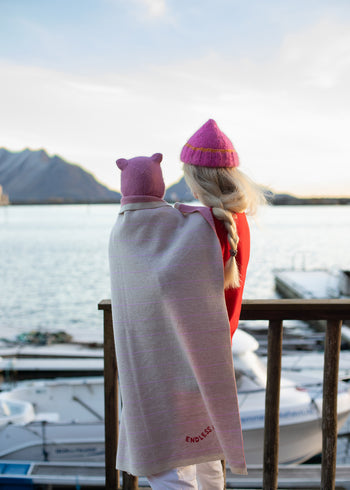 Kocyk 100% wełna merino 80x100 cm - Różowe paski