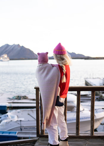 Kocyk 100% wełna merino 80x100 cm - Różowe paski