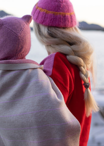 Kocyk 100% wełna merino 80x100 cm - Różowe paski