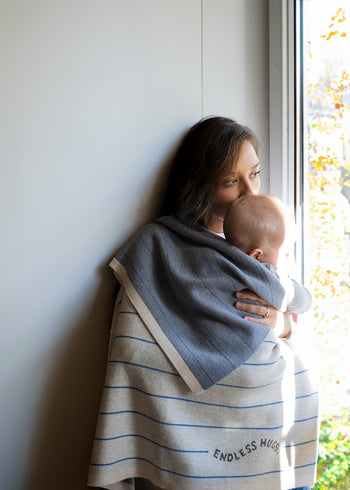 Decke 100% Merinowolle 80x100 cm - Blaue Streifen