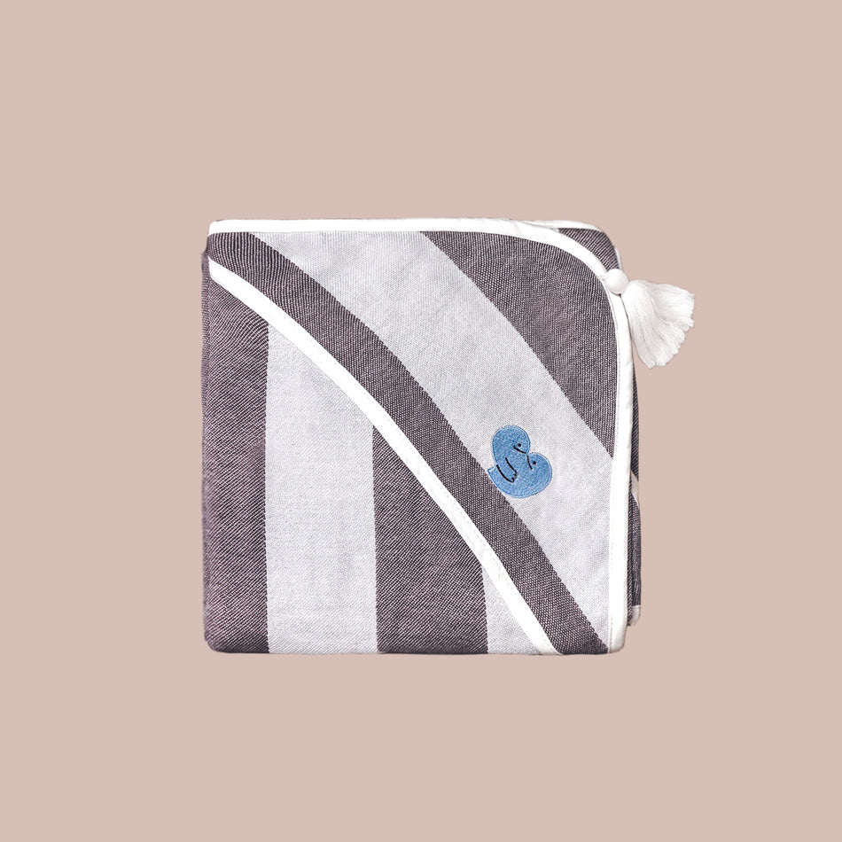 Bamboo towel with a hood for a baby in brown stripes