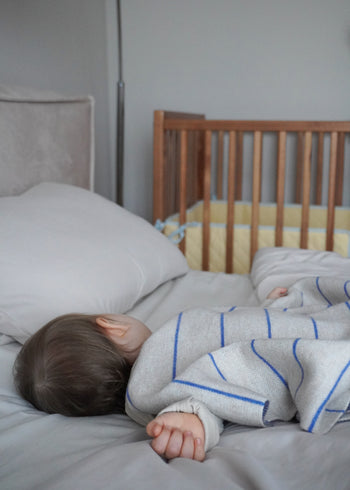 Kocyk 100% wełna merino 80x100 cm - Niebieskie paski